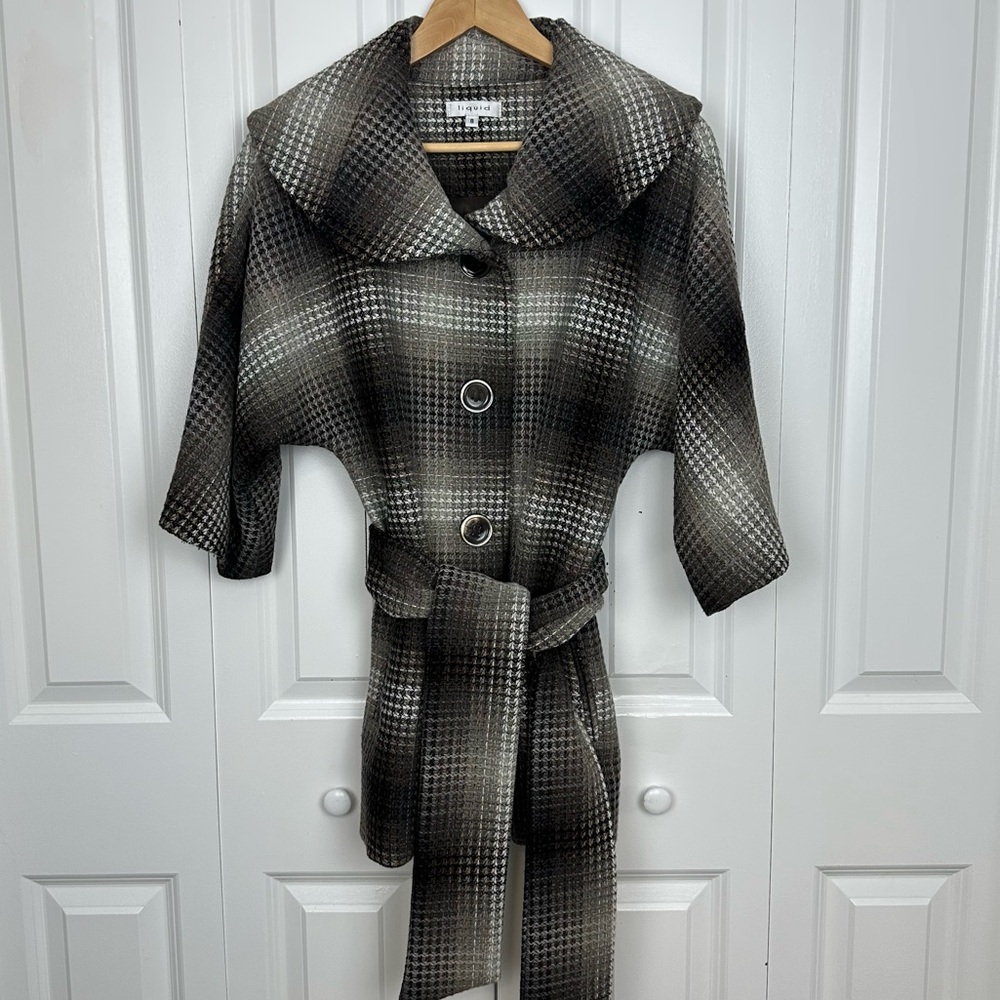 Liquid Houndstooth 3/4 Sleeve Belted Jacket Size 8